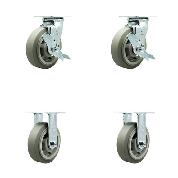 6 Inch Stainless Steel Thermoplastic Caster Set with 2 Brake/Swivel Lock 2 Rigid