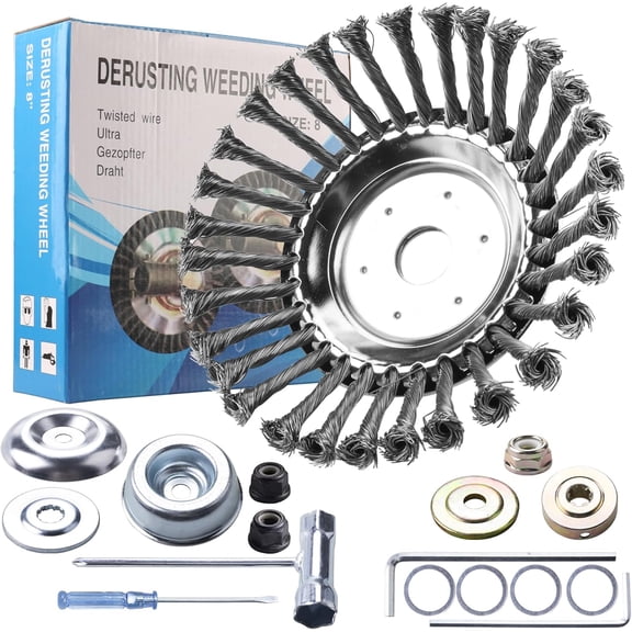 6 Inch Steel Wire Rotary Brush Cutter Trimmer Head Sets Weeds Blade Cutter with Universal Adapter Kit Compatible with String Trimmers, Moss Grass Rust Removal, Gardening Lawnmower