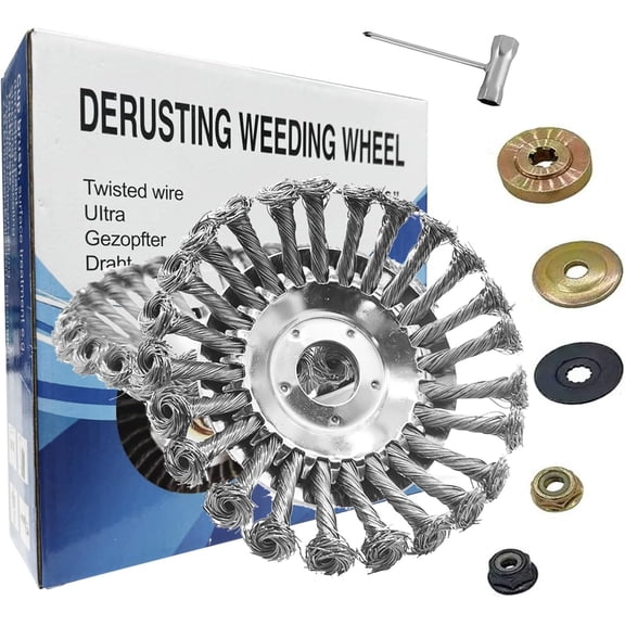 6 Inch Steel Wire Rotary Weed Brush Cutter Trimmer Head, Universal Weeding Accessory, Brush Knife Trimming Blade and Universal Adapter kit, for Removing Moss, Weeds and preventing Rust