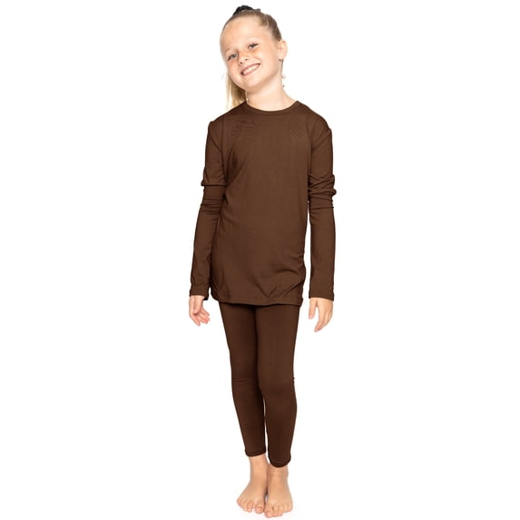 Stretch Is Comfort Girl's Long Sleeve Crew Neck and Leggings Set Brown X-Large