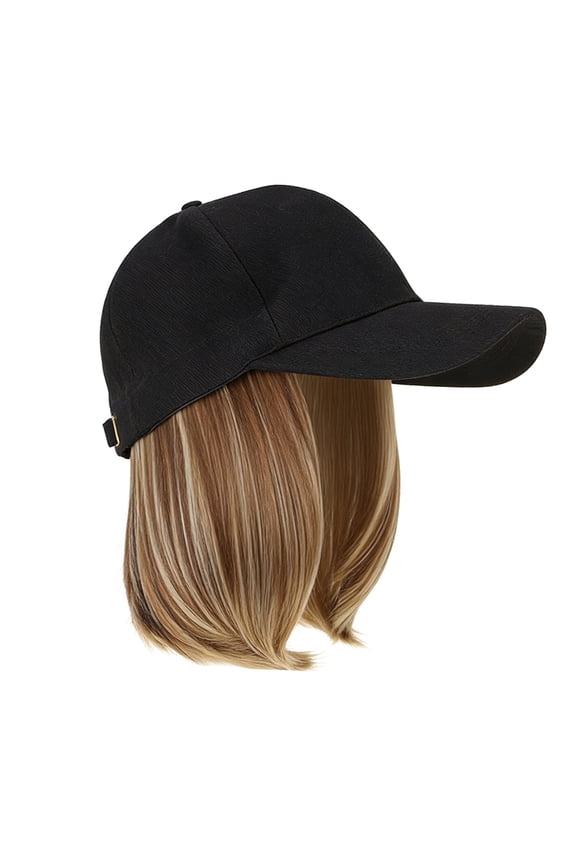 6-Inch Straight Hair Cap Wig Adjustable Baseball Hat With Synthetic Hair Extensions For Casual Wear