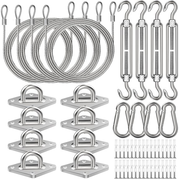6 Inch Sun Shade Sail Hardware with Cable Wire Rope for Triangle Rectangle Installation, 304 Stainless Steel Shade Sail Hardware Accessories for Outdoor Patio Canopy Garden, 84 Pcs