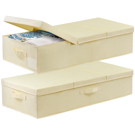 6 Inch Tall Beige-2 Pack Storage Chest Boxes, Underbed Storage for Gowns Blankets Quilts Bedding