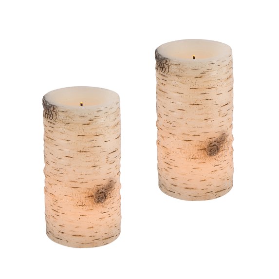 6-Inch Tall Wax Candles with Birch Bark Effect, Glow Wick® Feature and Timer Feature (Set of 2)