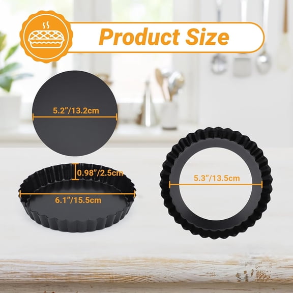 6 Inch Tart Pan Set of 8 with Removable Bottom Non Stick Mini Pie Tin for Quiche Cakes Baking