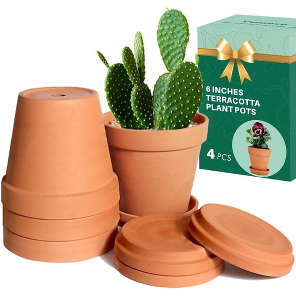 6 Inch Terracotta Clay Pots with Saucer - 4 Pack Medium Terra Cotta Planter with Drainage Hole, Flowerpot Indoor Outdoor , Crafts, Wedding Favor, Clay Pots For , Small Clay Pots, Clay Pots,