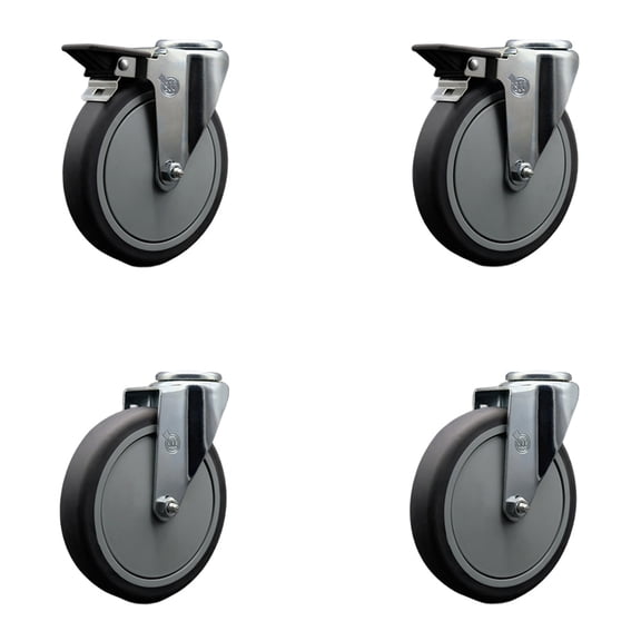 6 Inch Thermo Rubber Wheel Swivel Bolt Hole Caster Set with 2 Posi Lock Brakes