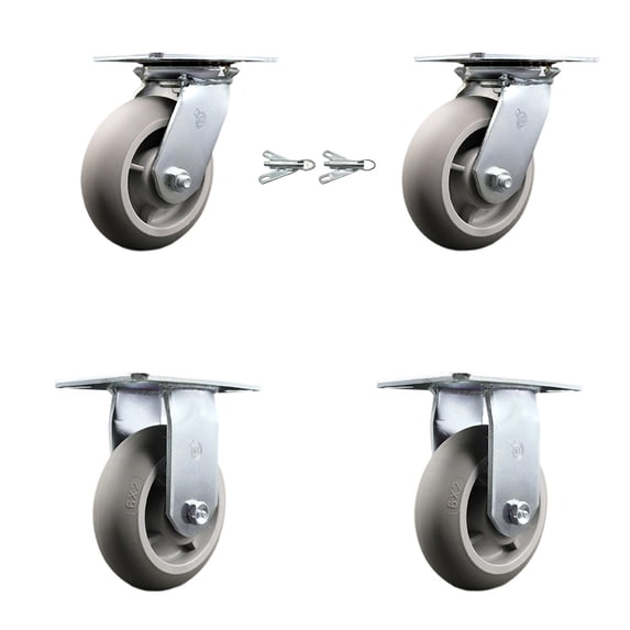 6 Inch Thermoplastic Caster Set with Ball Bearing 2 Swivel Lock and 2 Rigid SCC