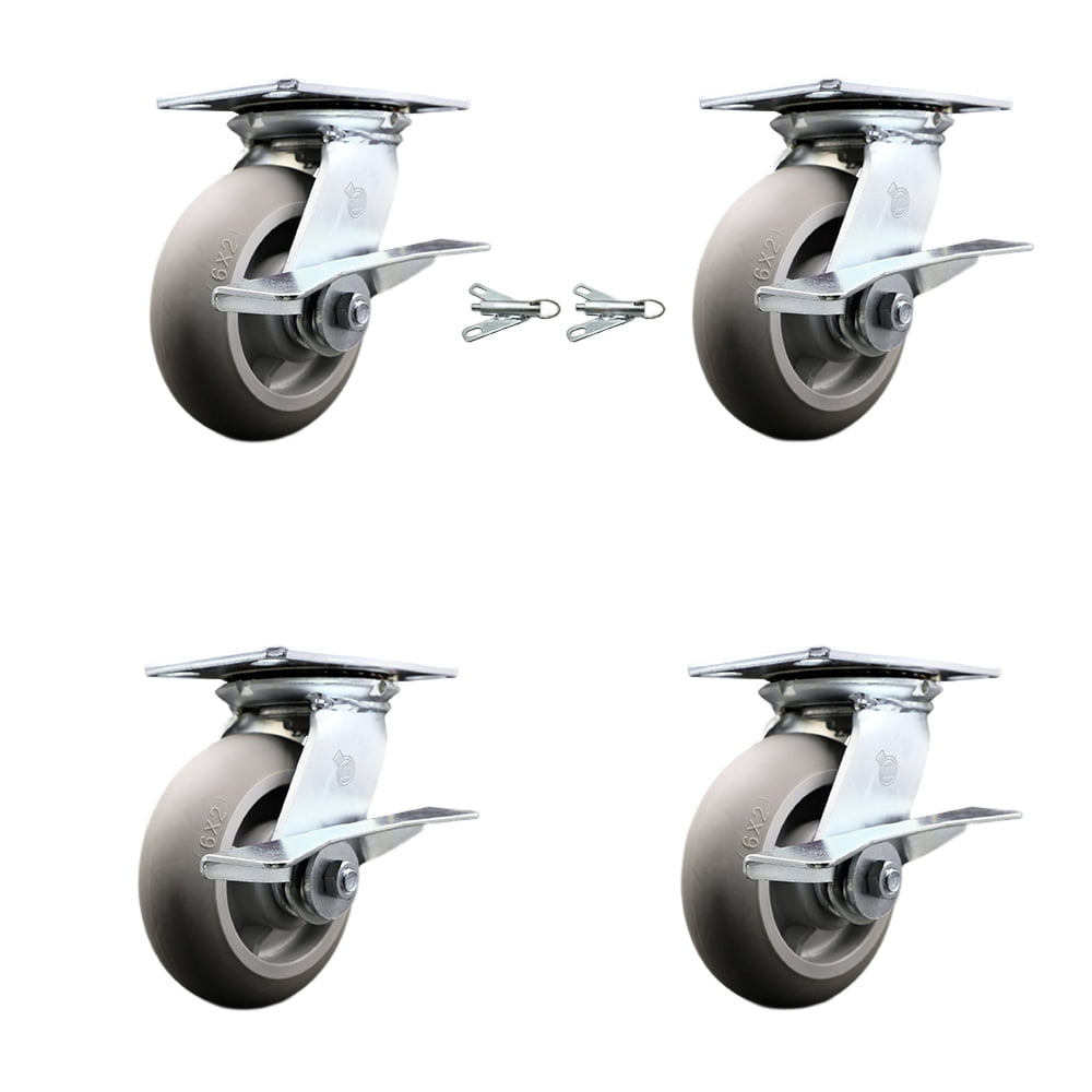 6 Inch Thermoplastic Caster Set with Ball Bearing 4 Brake and 2 Swivel ...
