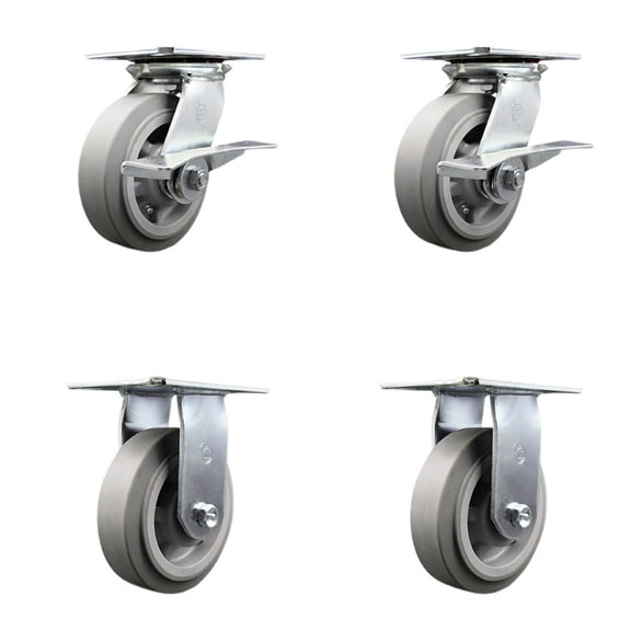 6 Inch Thermoplastic Caster Set with Roller Bearing 2 Brakes and 2 Rigid SCC