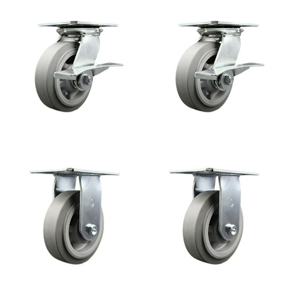 6 Inch Thermoplastic Caster Set with Roller Bearing 2 Brakes and 2 Rigid SCC
