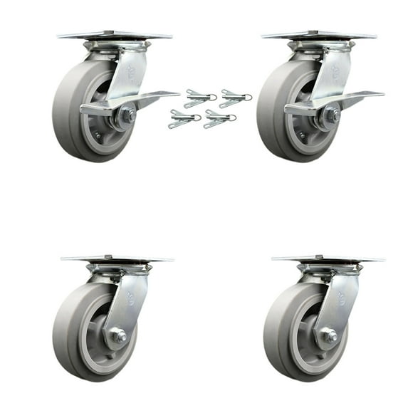 6 Inch Thermoplastic Caster Set with Roller Bearing 4 Swivel Lock and 2 Brake