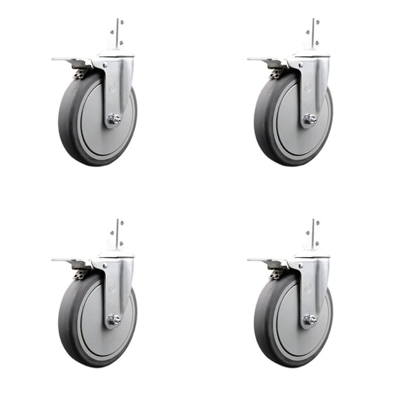 6 Inch Thermoplastic Rubber 3/4 Inch Square Stem Caster Set Total Lock Brake SCC