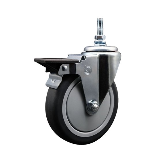 6 Inch Thermoplastic Rubber 3/8 Inch Threaded Stem Caster with Brake