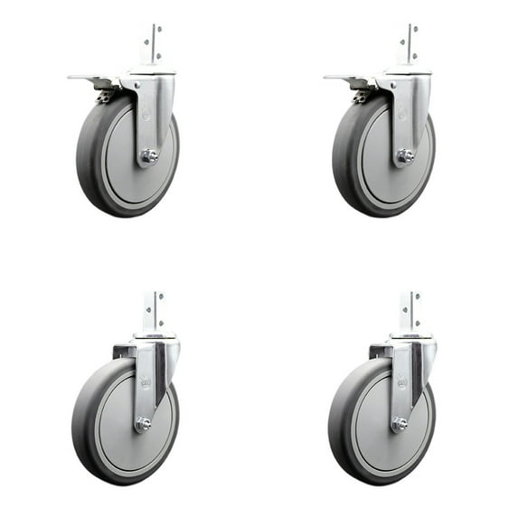 6 Inch Thermoplastic Rubber 7/8 Inch Square Stem Caster Set 2 Total Lock Brakes