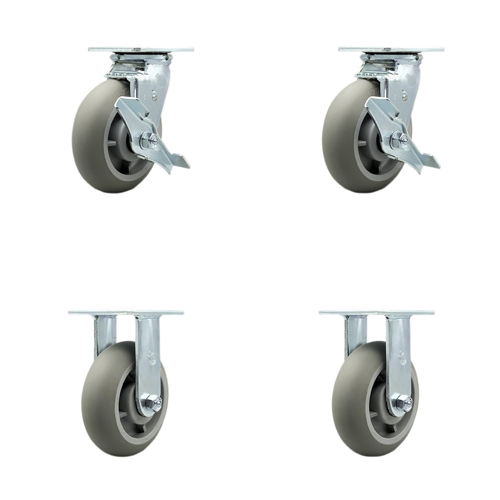 6 Inch Thermoplastic Rubber Caster Set with 2 Brakes/Swivel Lock 2 Rigid SCC