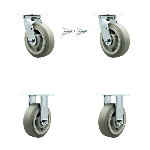 6 Inch Thermoplastic Rubber Caster Set with Roller Bearing 2 Swivel Lock 2 Rigid
