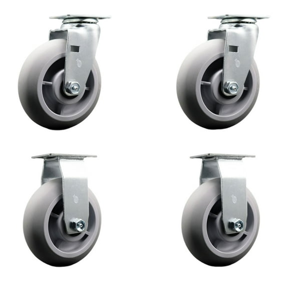 6 Inch Thermoplastic Rubber Caster Set with Roller Bearings 2 Swivel 2 Rigid