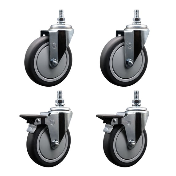 6 Inch Thermoplastic Rubber ½ Inch Threaded Stem Caster Set 2 Brakes SCC