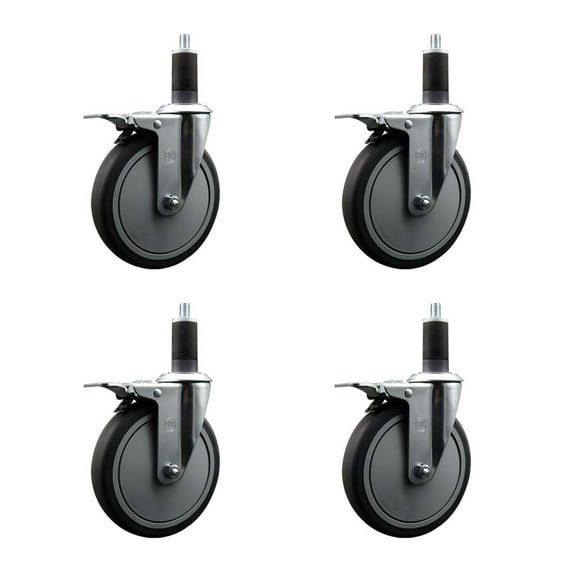6 Inch Thermo Rubber Swivel 1-1/4 Inch Expanding Stem Caster Set Brake