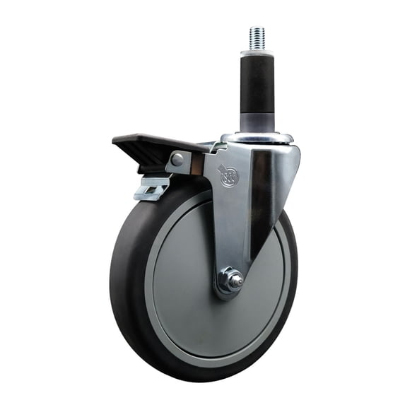 6 Inch Thermo Rubber Swivel 1-1/8 Inch Expanding Stem Caster with Brake