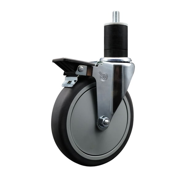 6 Inch Thermo Rubber Swivel 1-3/4 Inch Expanding Stem Caster with Brake