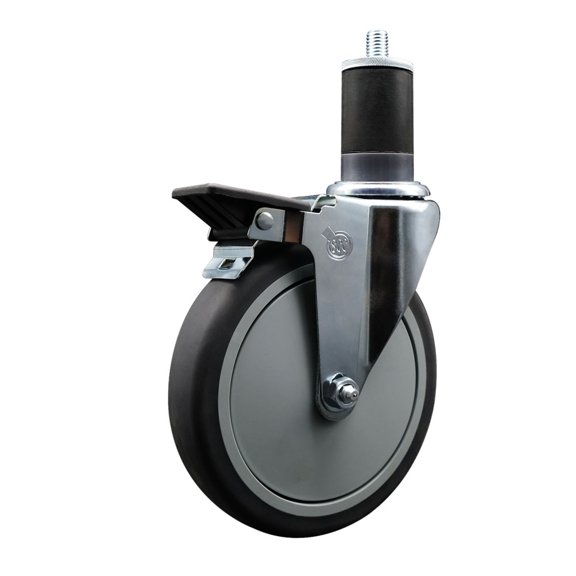6 Inch Thermo Rubber Swivel 1-5/8 Inch Expanding Stem Caster with Brake
