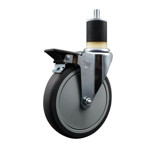 6 Inch Thermo Rubber Swivel 1-7/8 Inch Expanding Stem Caster with Brake