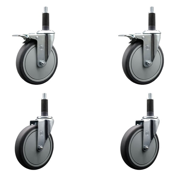 6 Inch Thermo Rubber Swivel 1 Inch Expanding Stem Caster Set 2 Total Lock Brakes