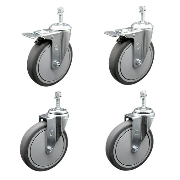 6 Inch Thermoplastic Rubber Swivel 3/8 Inch Stem Caster Set 2 Total Lock Brake