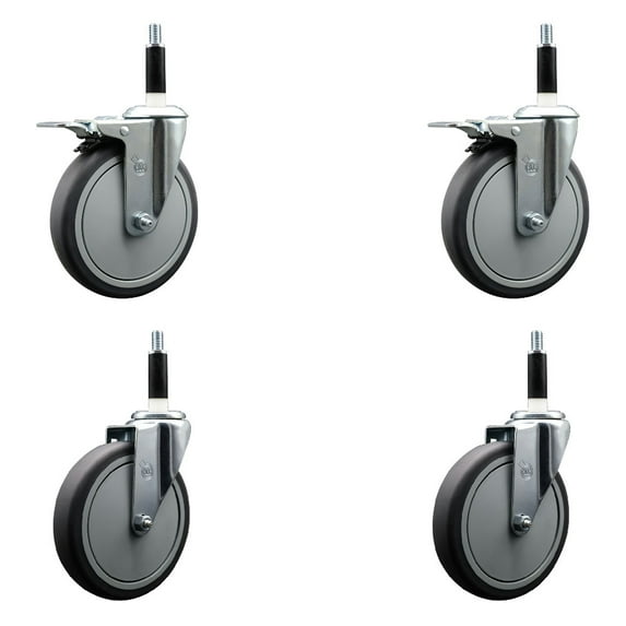 6 Inch Thermo Rubber Swivel 7/8 Inch Expanding Stem Caster Set 2 Brakes