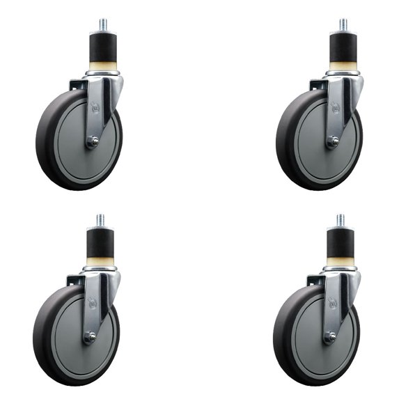 6 Inch Thermo Rubber Wheel Swivel 1-7/8 Inch Expanding Stem Caster Set
