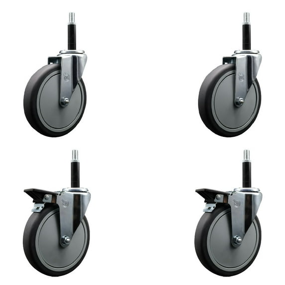 6 Inch Thermo Rubber Wheel Swivel 3/4 Inch Expanding Stem Caster Set 2 Brakes