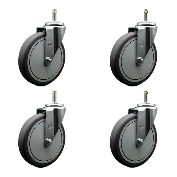 6 Inch Thermoplastic Rubber Wheel Swivel 7/16 Inch Grip Ring Stem Caster Set SCC