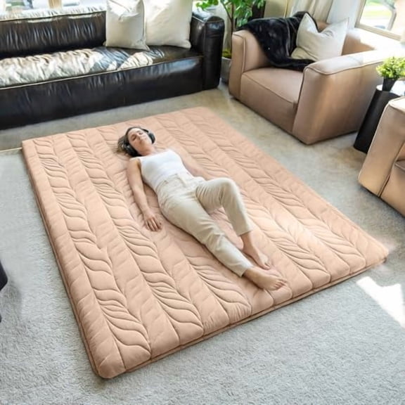 6-Inch Thick Twin Size Japanese Floor Futon Mattress, Roll Up Tatami Mat with 100% Cotton Washable Cover, Portable Foldable Floor Bed, Coffee