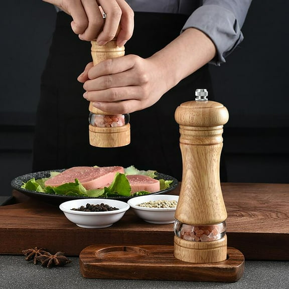 6-Inch Transparent Pepper Grinder with Ceramic Core | Handcrafted Rubber Wood & Acrylic Mill | Includes Seasoning Bottle | Kitchen Spice Shaker