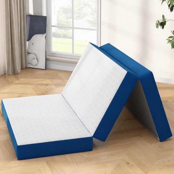 6 Inch Tri-Fold Mattress Twin Size, Portable Memory Foam Guest Bed with Cooling Gel & Washable Cover, Folding Mattress for Camping, Dorm, RV & Living Room
