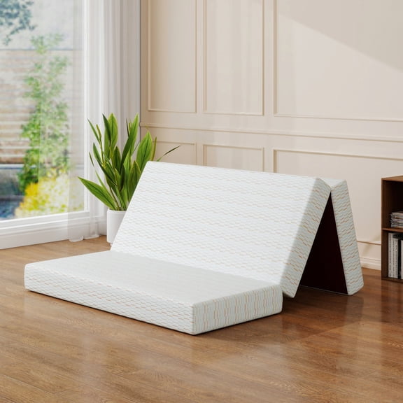 6 Inch Tri-Fold Memory Foam Mattress, Queen Size Foldable Mattress with Removable Washable Cover, Portable Floor Mattress for Guest, Camping, RV, Home Use