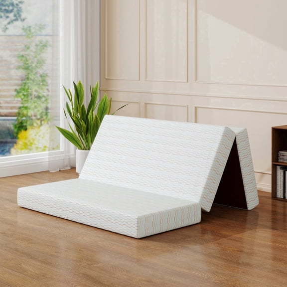 6 Inch Tri-Fold Memory Foam Mattress, Queen Size Foldable Mattress with Removable Washable Cover, Portable Floor Mattress for Guest, Camping, RV, Home Use