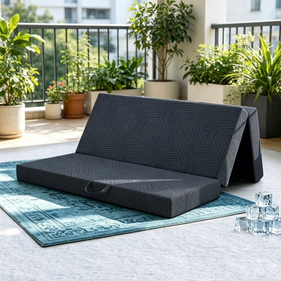 6 Inch Tri Folding Mattress Full Size, Cooling Gel Memory Foam Trifold Floor Bed with Washable Ice Silk Cover & Storage Bag, Space-Saving for Murphy Bed, Guest, Camping, Travel