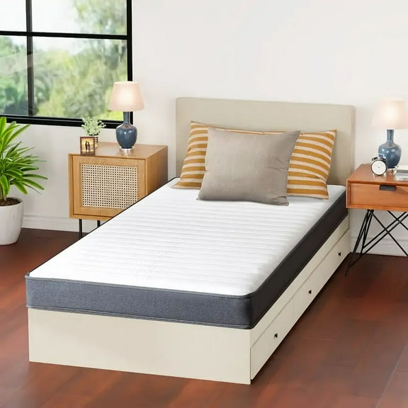 6 Inch Twin Mattress, Foam and Spring Hybrid Mattress in a Box, Medium Soft, Breathable Fabric & Adaptive Support, CertiPUR-US Certified, Twin Size Mattress in Guest and Kids Bedroom