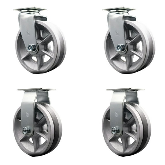 6 Inch V-Groove Semi Steel Caster Set with Ball Bearings 2 Swivel 2 Rigid SCC