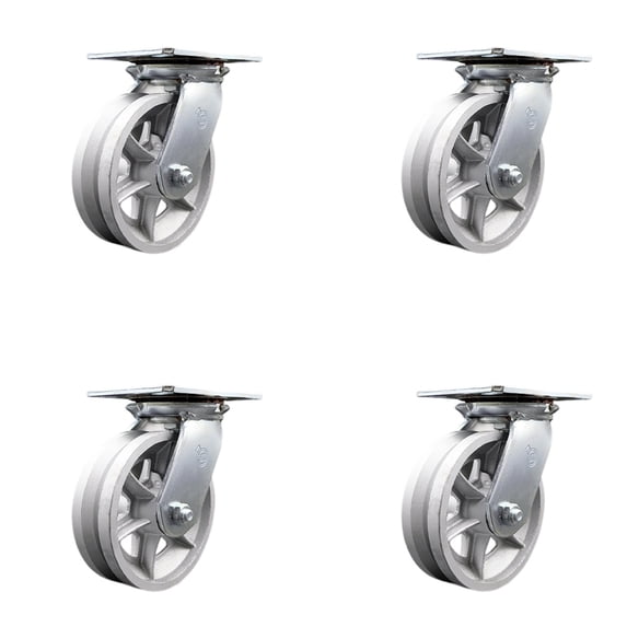 6 Inch V Groove Semi Steel Caster Set with Ball Bearings and Swivel Locks SCC