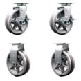 thumbnail image 1 of 6 Inch V-Groove Semi Steel Caster Set with Roller Bearings 2 Brakes 2 Rigid SCC, 1 of 2