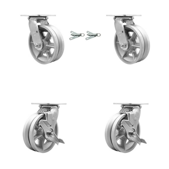 6 Inch V Groove Semi Steel Caster Set with Roller Bearings 2 Swivel Lock 2 Brake