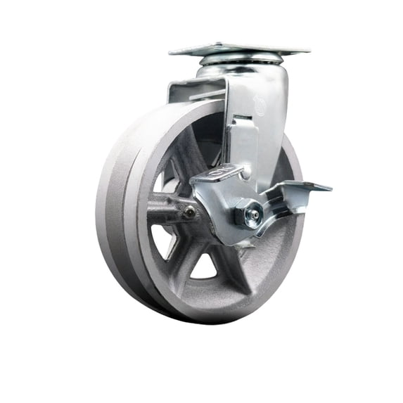 6 Inch V-Groove Semi Steel Swivel Caster with Bronze Bearing and Brake SCC