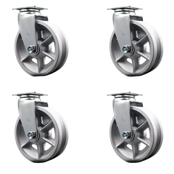 6 Inch V-Groove Semi Steel Wheel Swivel Caster Set with Bronze Bearings SCC