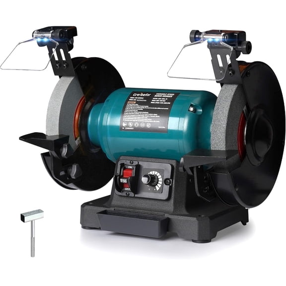 GRETEEFOR Bench Grinder, 6 inch, Variable Speed 1725–3450 RPM, 2.5 amp Brushless Induction Motor, Grinding Wheel Dresser