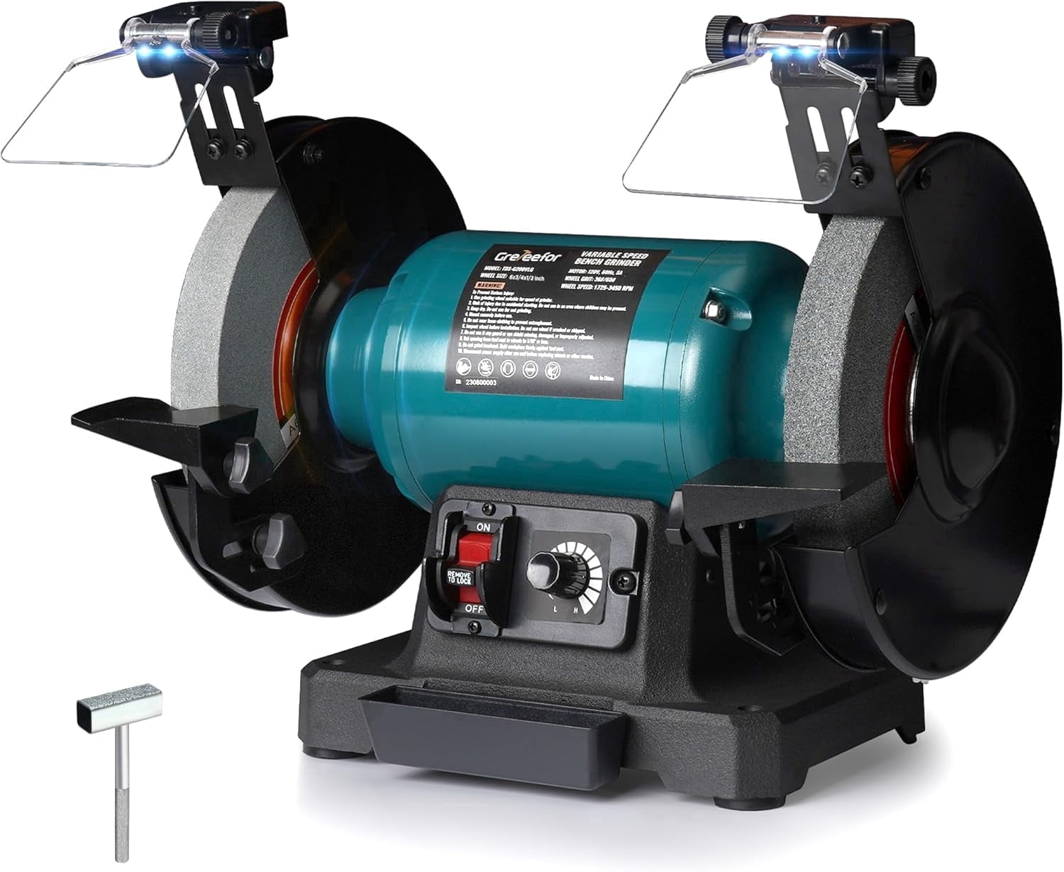 6-Inch Variable Speed Bench Grinder with Grinding Wheel Dresser, 1725–3450 RPM 2.5 Amp Brushless Induction Motor for Sharpening, Grinding & Polishing
