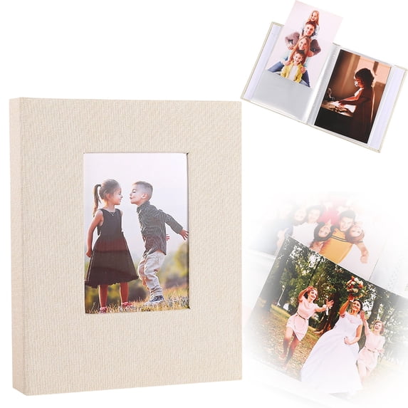 6 Inch Vertical Photo Album,Slip in Picture Albums,Linen Cover Memory Book with Front Window,Postcard Album,Photo Album for Wedding,Family,Anniversare,Vacation,Graduation Picture,Holds Many Photos